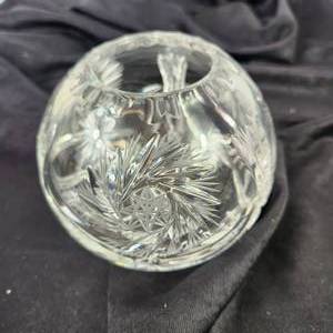 lot 124 image: Lot Of Three CrystalGlass Items Angel Figurine Glass Pedestal Bowl Cut Glass Crystal Ball Vase