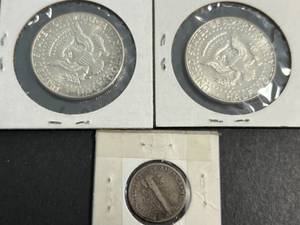 2 US 1964 KENNEDY HALF DOLLARS WITH 1935 MERCURY DIME