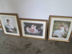 lot 25 image: 3pc Little Girl Angel themed framed...