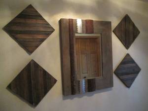lot 94 image: Thick wood framed wall mirror plus ...