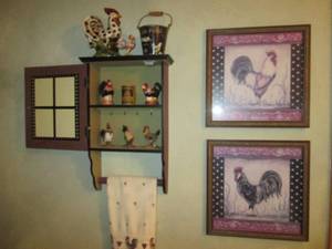 lot 96 image: Hand Painted Rooster wall cabinet R...