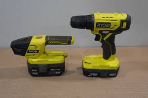 lot 86 image: Ryobi One Work Light and Drill with Batteries -No Charger