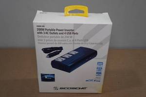 lot 98 image: 200W Portable Power Inverter with 3 AC Outlets and 4 USB Ports