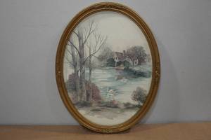 lot 132 image: Vintage Large Oval Shaped Homco Framed Watercolor