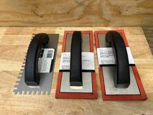 lot 125 image: 14 in. x 38 in. SQ-Notch Trowel with a lot of 2- Red Rubber Floats