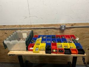 lot 132 image: Lot of Parts Bins with Miscellaneous Parts in a Plastic Tote