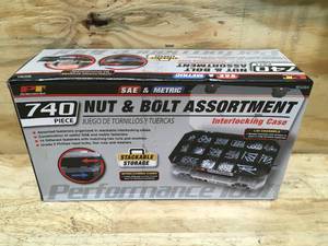 lot 195 image: Performance Tool SAE And Metric Nut And Bolt 740 Piece Assortment With Interlocking Case Model # W5264 0829247.50