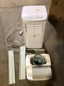 JHS 8,000 BTU Portable Air Conditioner Cools 170 Sq. Ft. with Dehumidifer, Fan, Remote, LED Display and Timer in White    Customer Returns See Pictures
