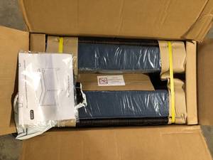 Pocassy 2-Pack Brown Wicker Outdoor Ottoman Steel Frame Footstool with Removable Blue Cushions Customer Returns See Pictures