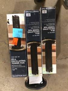 Lot of Hampton Bay 28 in. 3 Speed Oscillating Tower Fan in Black   Customer Returns See Pictures