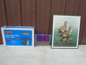 Small dog carrier & duck picture. As shown.