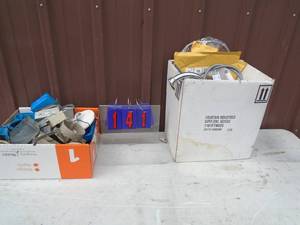 Box of electrical & hardware. As shown.