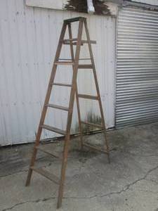 lot 9 image: (FD) Vintage 8 Ft Wood Ladder...