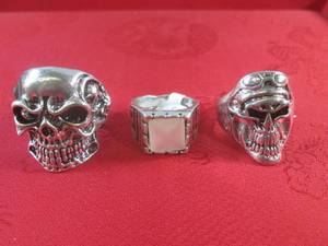 lot 72 image: (CNTR) 3 Stainless Steel Biker Ring...
