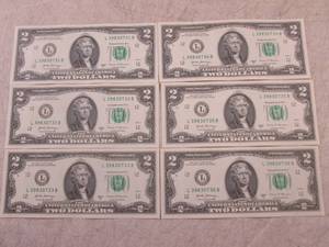 lot 89 image: (CNTR) 6 Uncirculated Sequential $2...