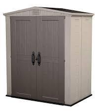 lot 5 image: KETER Factor 6 ft. W x 3 ft. D Outdoor Durable Resin Plastic Storage Shed with Double Doors, Taupe and Brown (reserve - $250)