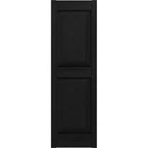 lot 110 image: Builders Edge 14 in. W x 59 in. H Vinyl Exterior Joined Board and Batten Shutters Pair in Black