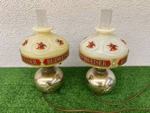 lot 9 image: Pair of Budweiser Beer Bar Oil Lamp Style Hanging Lamps