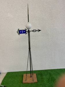 lot 50 image: Lightning Rod with Stained Glass Wind Direction Arrow and Glass Ball