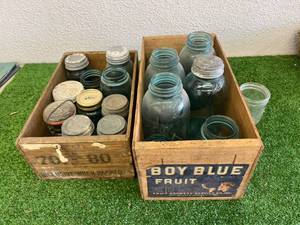 lot 195 image: Vintage Canning Jars in Wood Boxes
