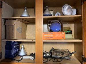 lot 102 image: Wall Wood Cabinet with Items #1