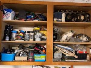 lot 103 image: Wall Wood Cabinet with Items #2