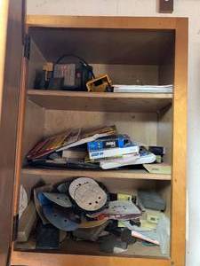 lot 104 image: Wall Wood Cabinet with Items #3
