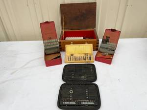 lot 100 image: Various Drill Bit Sets in Holders and Dovetailed Wood Box