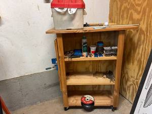 lot 173 image: Wood Cabinet on Wheels