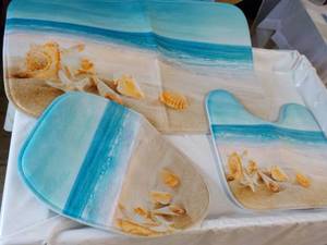 lot 51 image: 3 pc New Beach Scene Bath Rugs mac...