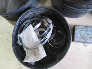lot 44 image: Lot of Metal Hose Clamps with Buckets and Storage Box