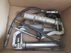 lot 55 image: Lot of Automotive Grease Guns and Brake Caliper Tools