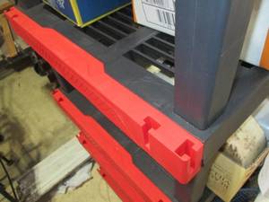 lot 62 image: Heavy Duty 4-Tier Plastic Storage Shelving Unit with Red Supports