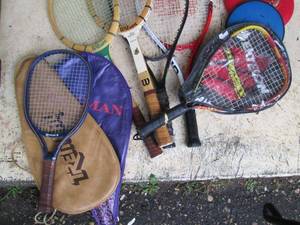 lot 152 image: Assorted Sports Equipment Lot with Tennis and Racquetball Rackets & Accessories