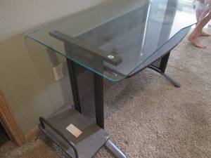 lot 239 image: Modern Glass Top Desk with Metal Frame