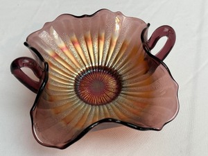 lot 30 image: Vintage Early Fenton Stippled Carnival Glass Bon Bon Dish