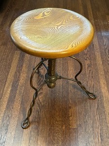 lot 41 image: Vintage Wooden Top Stool with Metal Base