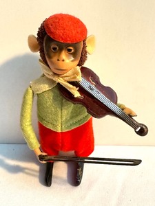 lot 99 image: Vintage German Mechanical Monkey Playing a Violin
