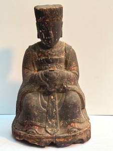 lot 96 image: Antique Carved Wood Chinese Figurine  Antique Old Chinese Ancestor Statue