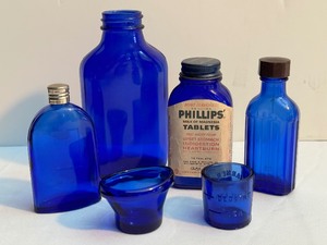 lot 97 image: Assorted Vintage Cobalt Blue Bottles