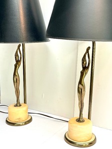 lot 2 image: Pair of Antique Rare Art Deco Frankart Figural Lady Table Lamps