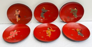 lot 80 image: Collection of Six Vintage Japanese Lacquer Plates