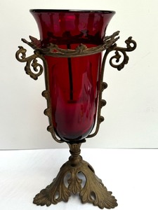 lot 81 image: Vintage Glass Candle Holder with Ornate Metal Stand