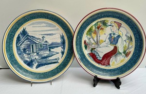 lot 72 image: Pair of Norwegian Hand Painted Pottery Plates