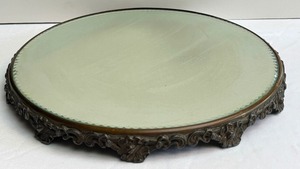 lot 73 image: Vintage Mirrored Vanity Plateau Antique Beveled Mirrored Plateau Silver Plated Dresser Tray Footed Mirror