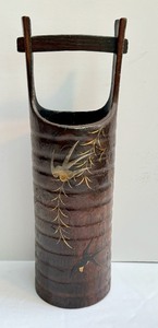 lot 76 image: Vintage Hand Painted Japanese Ibekana Flower Lacquer Ware Vase