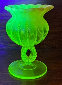 lot 40BB image: Antique Northwood Canary Opalescent Vase  Antique Northwood Canary Vaseline Glass Vase