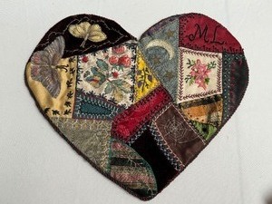 lot 156 image: Antique Heart Shaped Crazy Quilt Piece