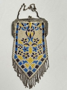 lot 145 image: Antique Mandalian Mesh Handbag  Antique Mandalian Purse Enamel Mesh Art Deco Flapper Evening Handbag