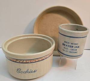 lot 206 image: Vintage Red Wing Beater Jar, Vintage Red Wing Cookie Jar and More